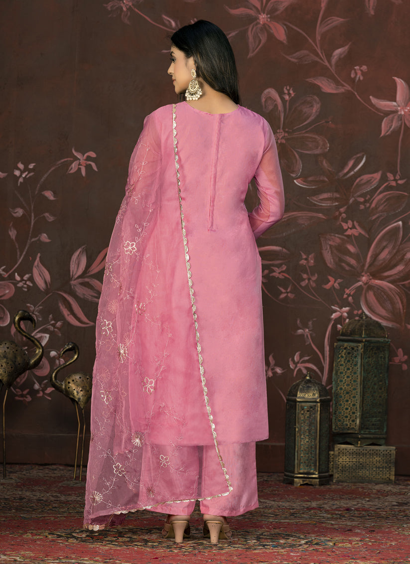 Pink Organza Sequence Palazzo Suit