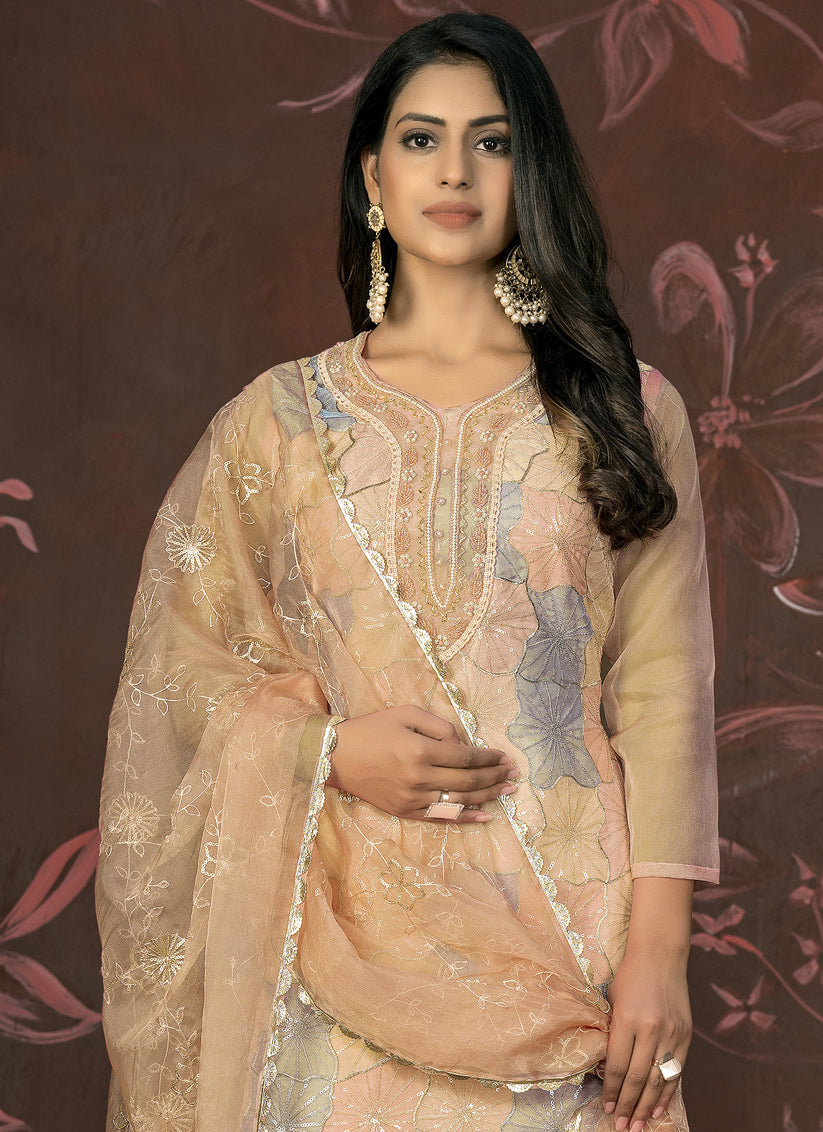 Beige Organza Sequence Pakistani Suit