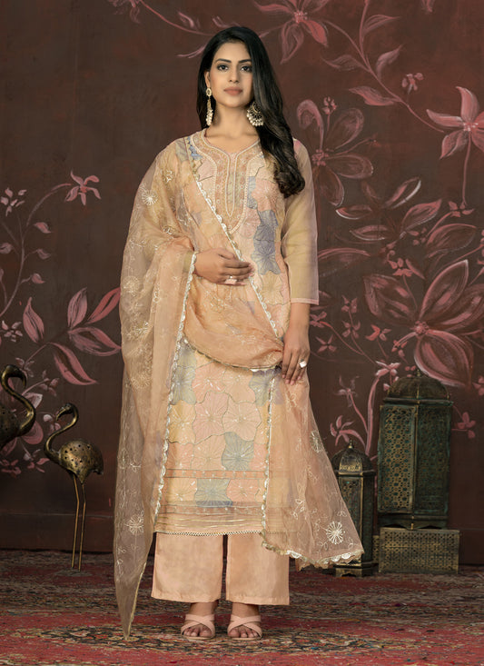 Beige Organza Sequence Pakistani Suit