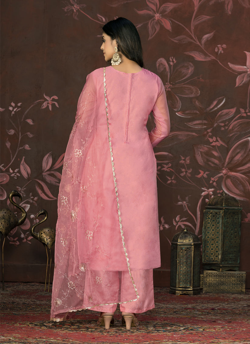 Pink Organza Sequence Palazzo Suit