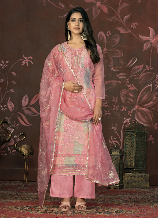 Pink Organza Sequence Palazzo Suit