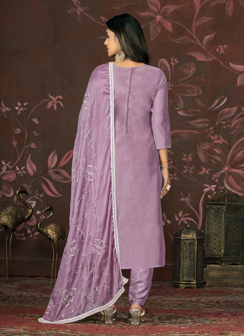 Lavender Cotton Handwork Pakistani Suit