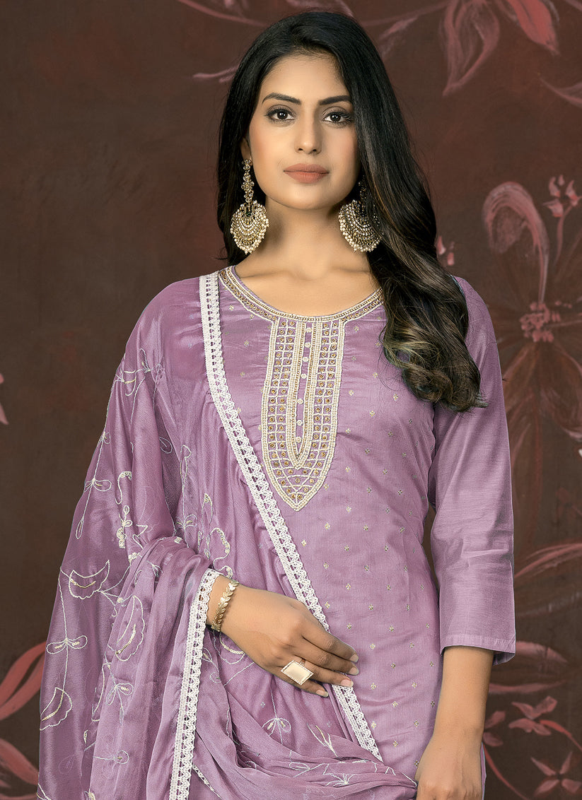 Lavender Cotton Handwork Pakistani Suit