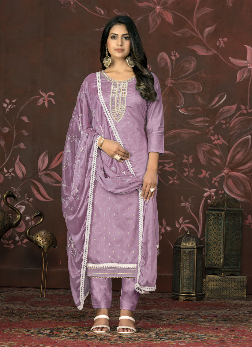 Lavender Cotton Handwork Pakistani Suit