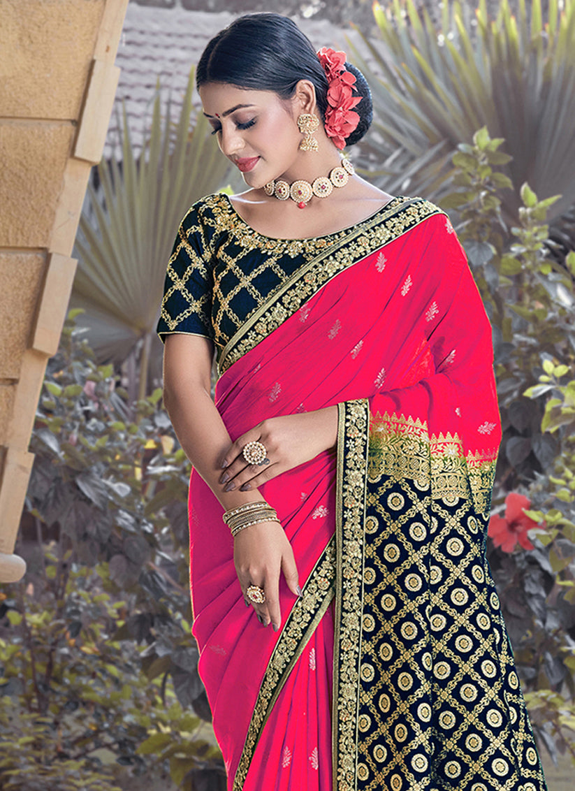 Magenta Pure Viscose Silk Embroidered Saree