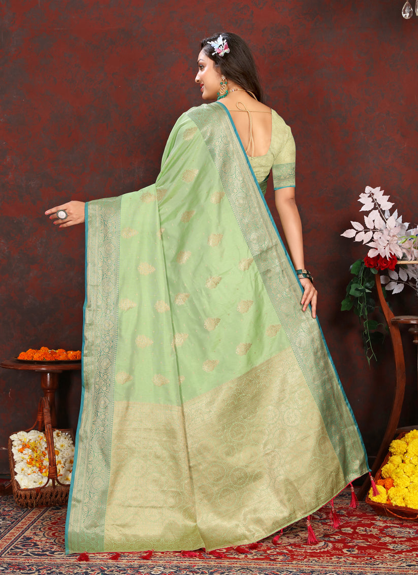 Pista Green Soft Silk Weaving Saree For Festival