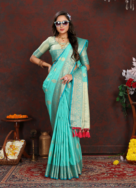 Sky Blue Soft Silk Weaving Saree For Festival