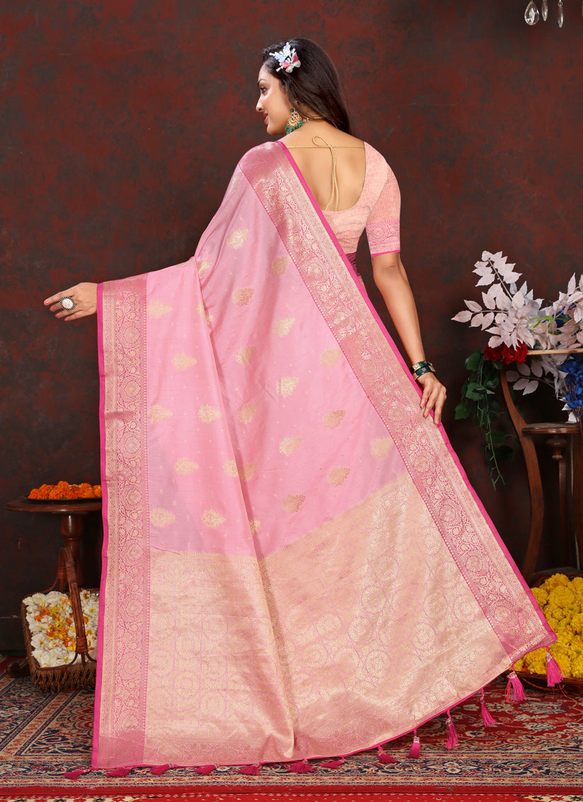 Pink Soft Silk Weaving Saree For Festival