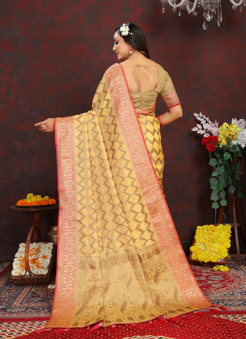 Yellow Soft Silk Weaving Saree With Blouse