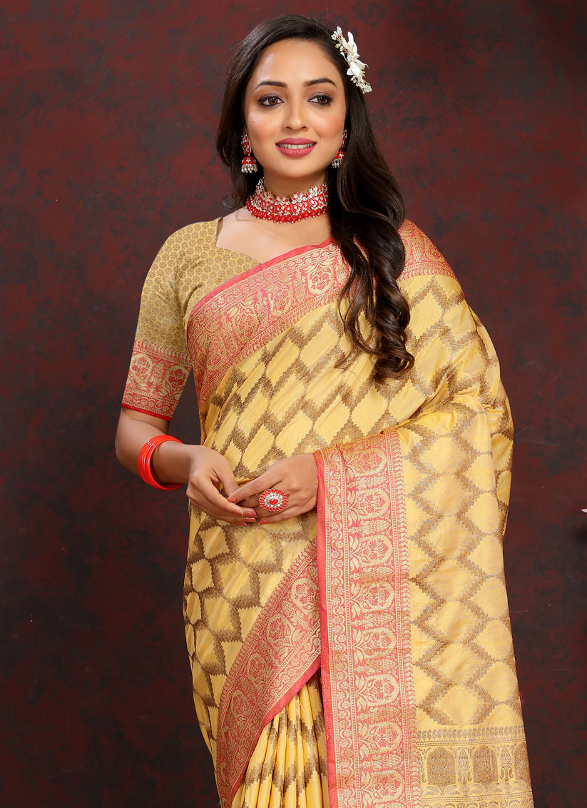 Yellow Soft Silk Weaving Saree With Blouse