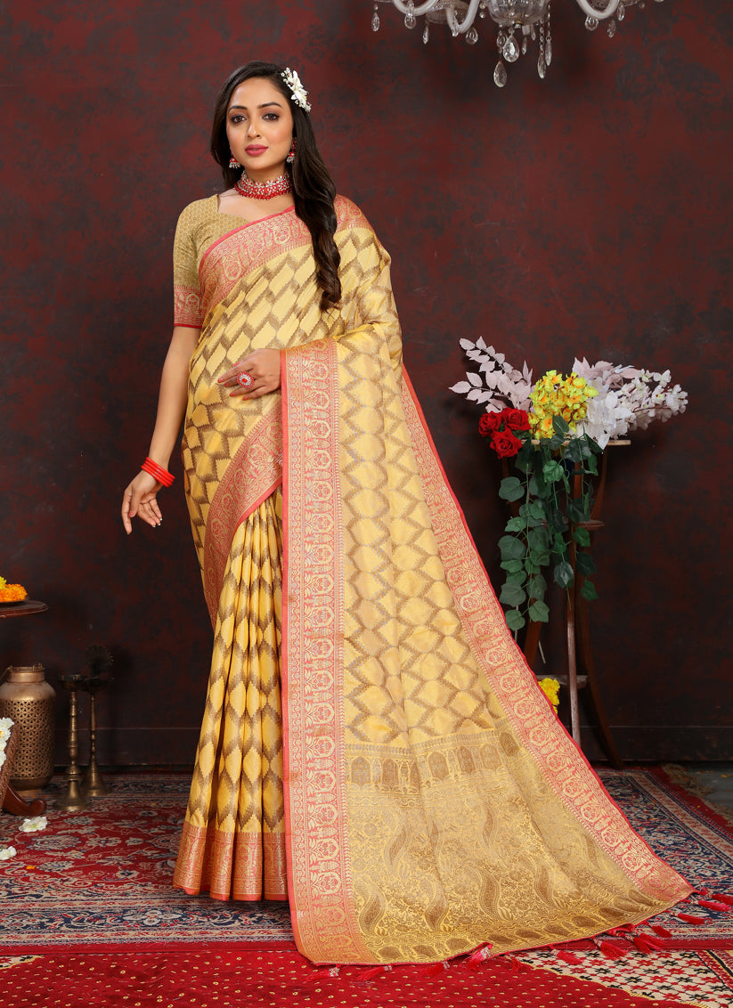 Yellow Soft Silk Weaving Saree With Blouse