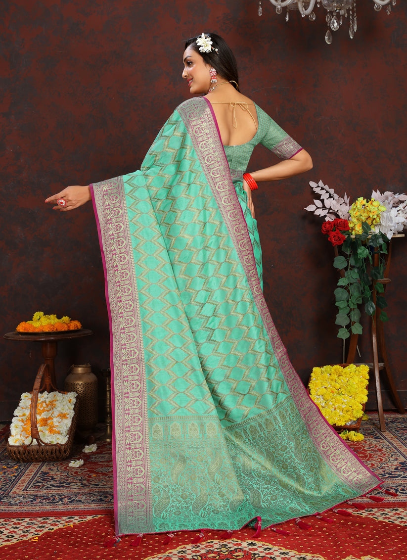 Sea Green Soft Silk Weaving Saree With Blouse