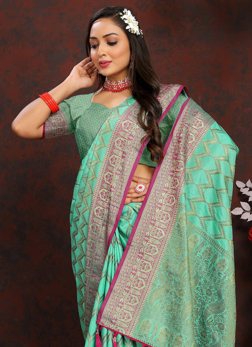 Sea Green Soft Silk Weaving Saree With Blouse