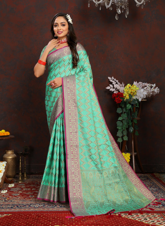 Sea Green Soft Silk Weaving Saree With Blouse