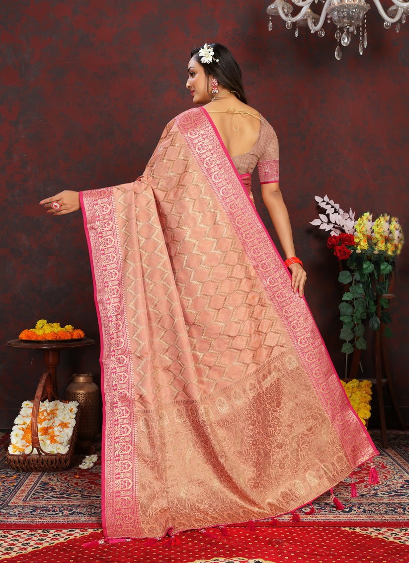 Peach Soft Silk Weaving Saree With Blouse