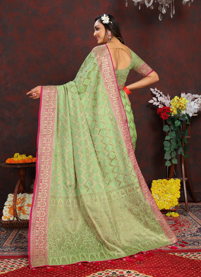 Pista Green Soft Silk Weaving Saree With Blouse