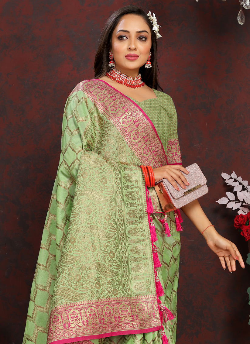 Pista Green Soft Silk Weaving Saree With Blouse