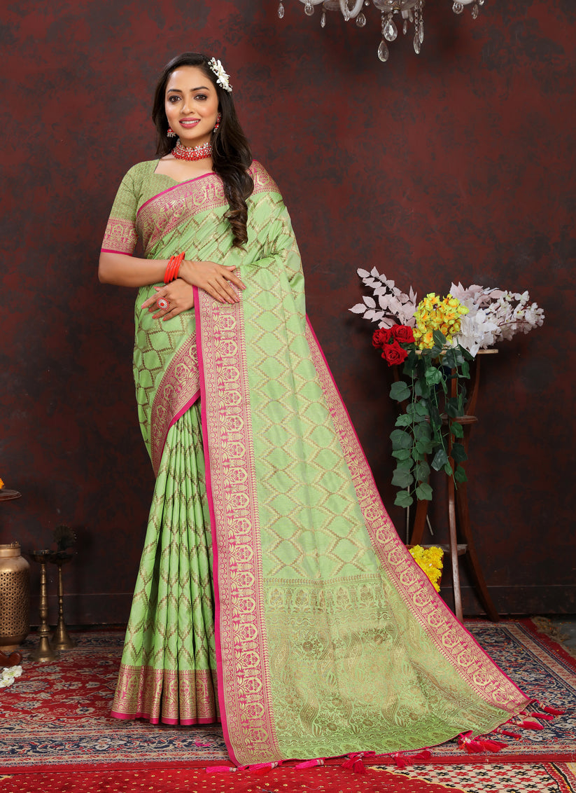 Pista Green Soft Silk Weaving Saree With Blouse