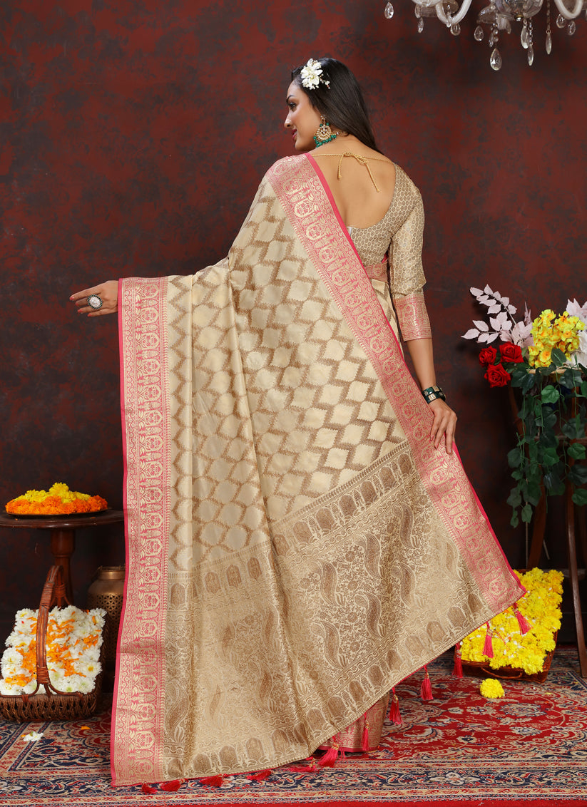 Cream Soft Silk Weaving Saree With Blouse