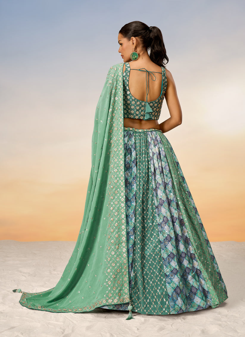 Multicolor Faux Chiffon Embroidered Wedding Lehenga Choli