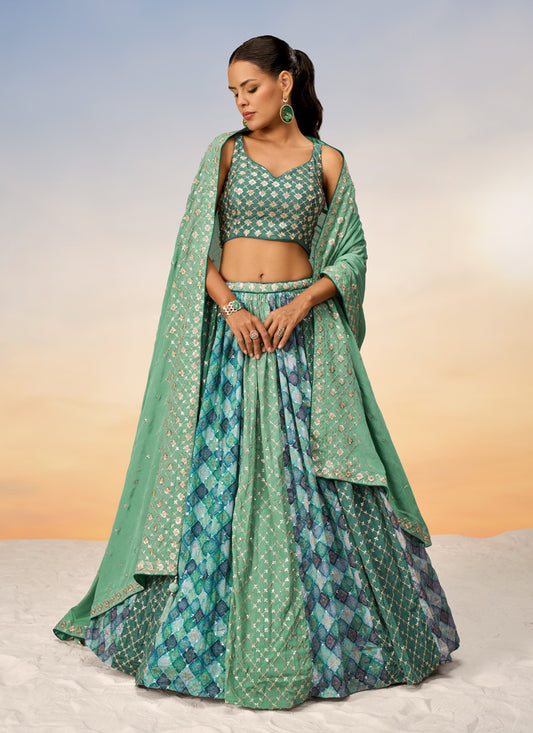 Multicolor Faux Chiffon Embroidered Wedding Lehenga Choli