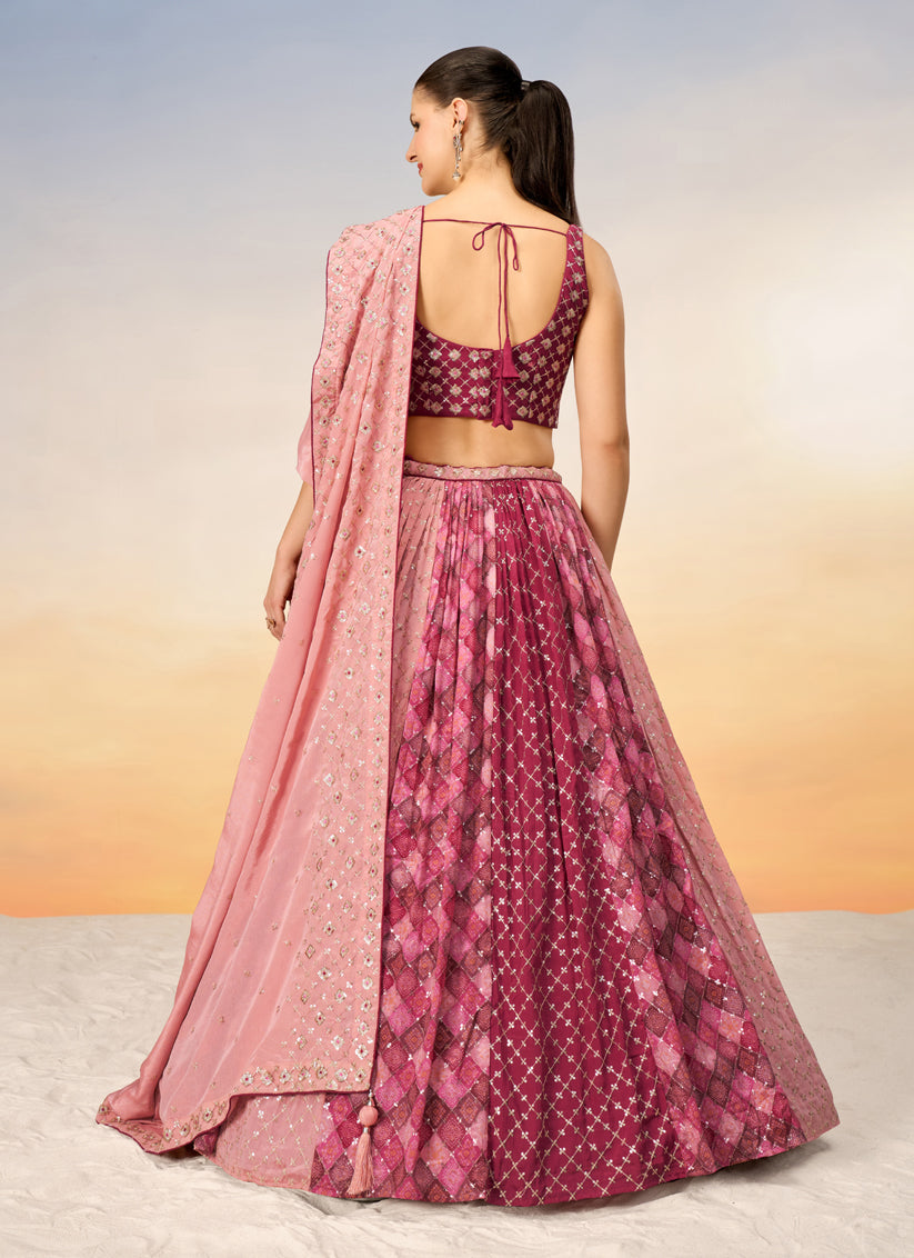 Multicolor Faux Chiffon Embroidered Wedding Lehenga Choli