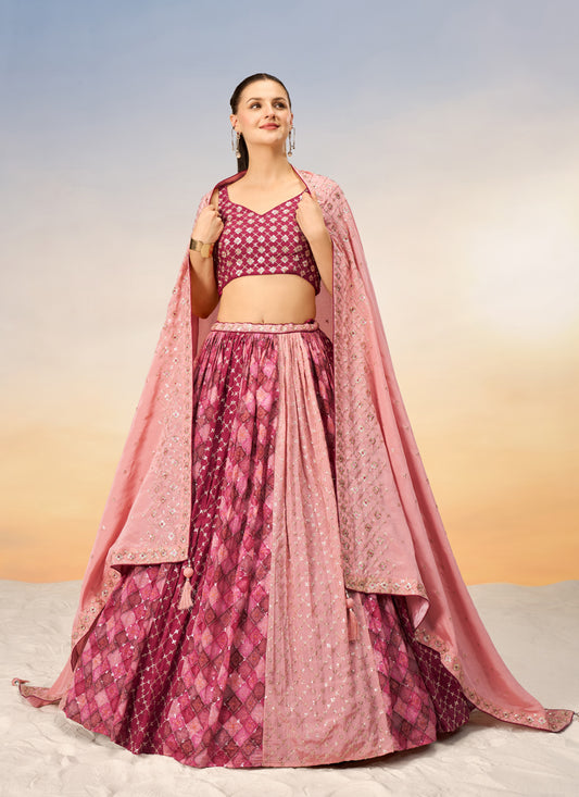 Multicolor Faux Chiffon Embroidered Wedding Lehenga Choli