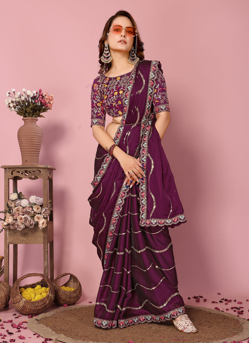 Purple Rangoli Silk Embroidered Saree