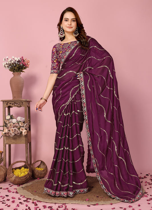 Purple Rangoli Silk Embroidered Saree