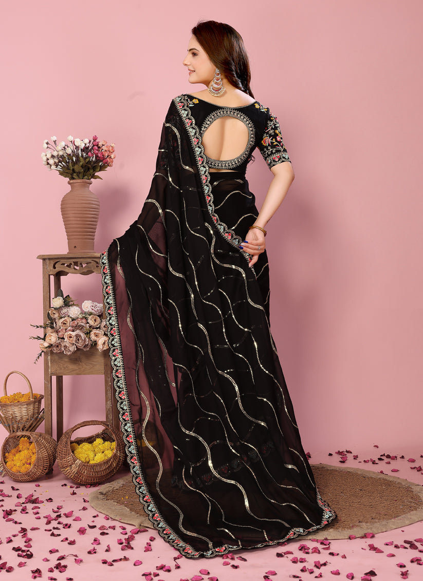 Black Rangoli Silk Embroidered Saree