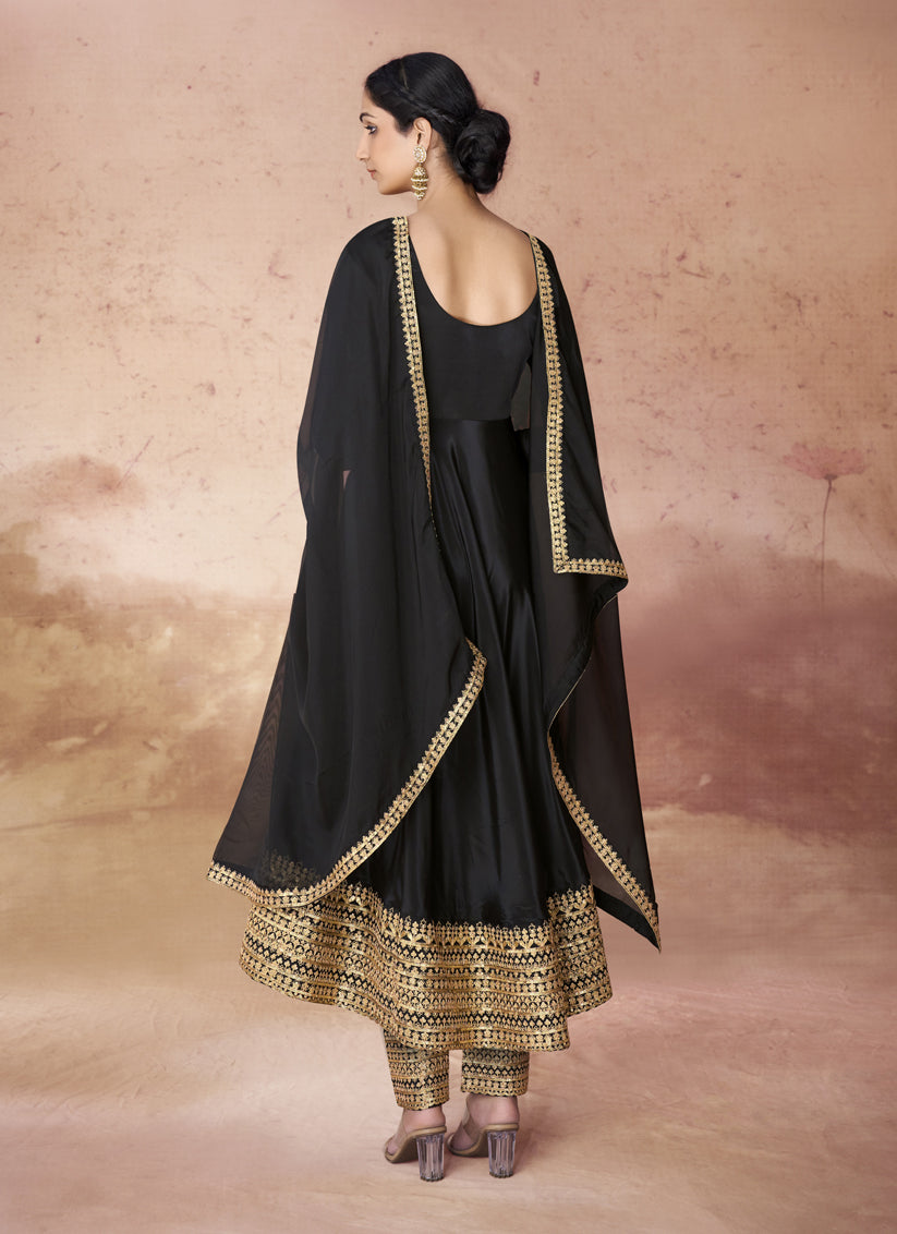 Black Crepe Readymade Anarkali Suit