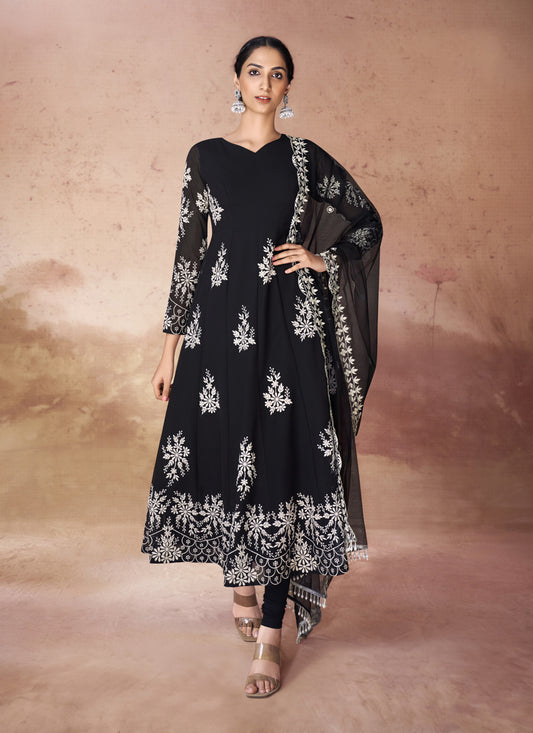 Black Georgette Readymade Anarkali Suit