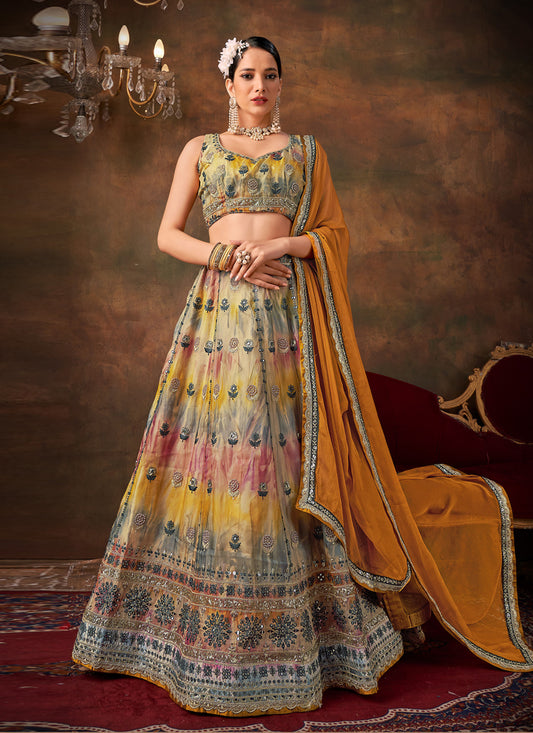 Multicolor Organza Sequins & Thread Work Lehenga Choli