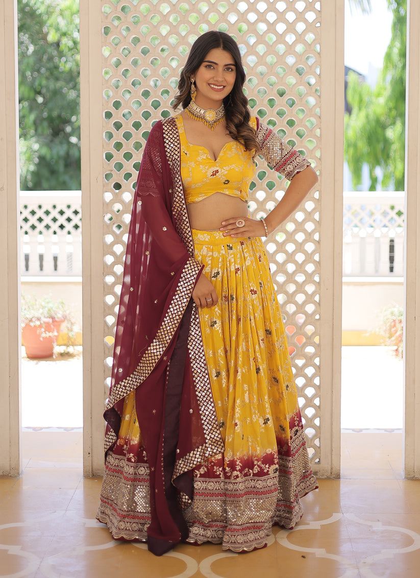 Sunny Yellow Viscose Jacquard Sequined Lehenga Choli