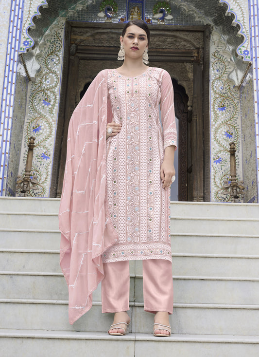 Blush Pink Faux Georgette Embroidered Pant Kameez