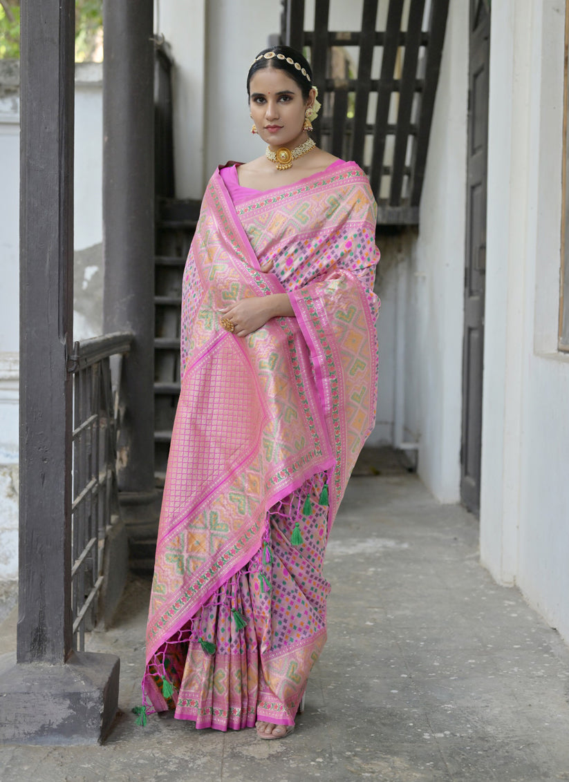 Baby Pink Paithani Silk Woven Saree