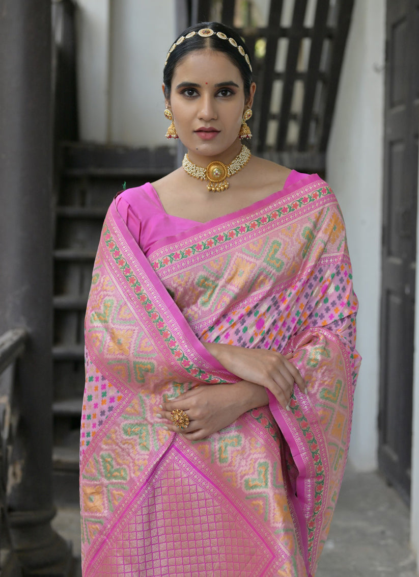 Baby Pink Paithani Silk Woven Saree