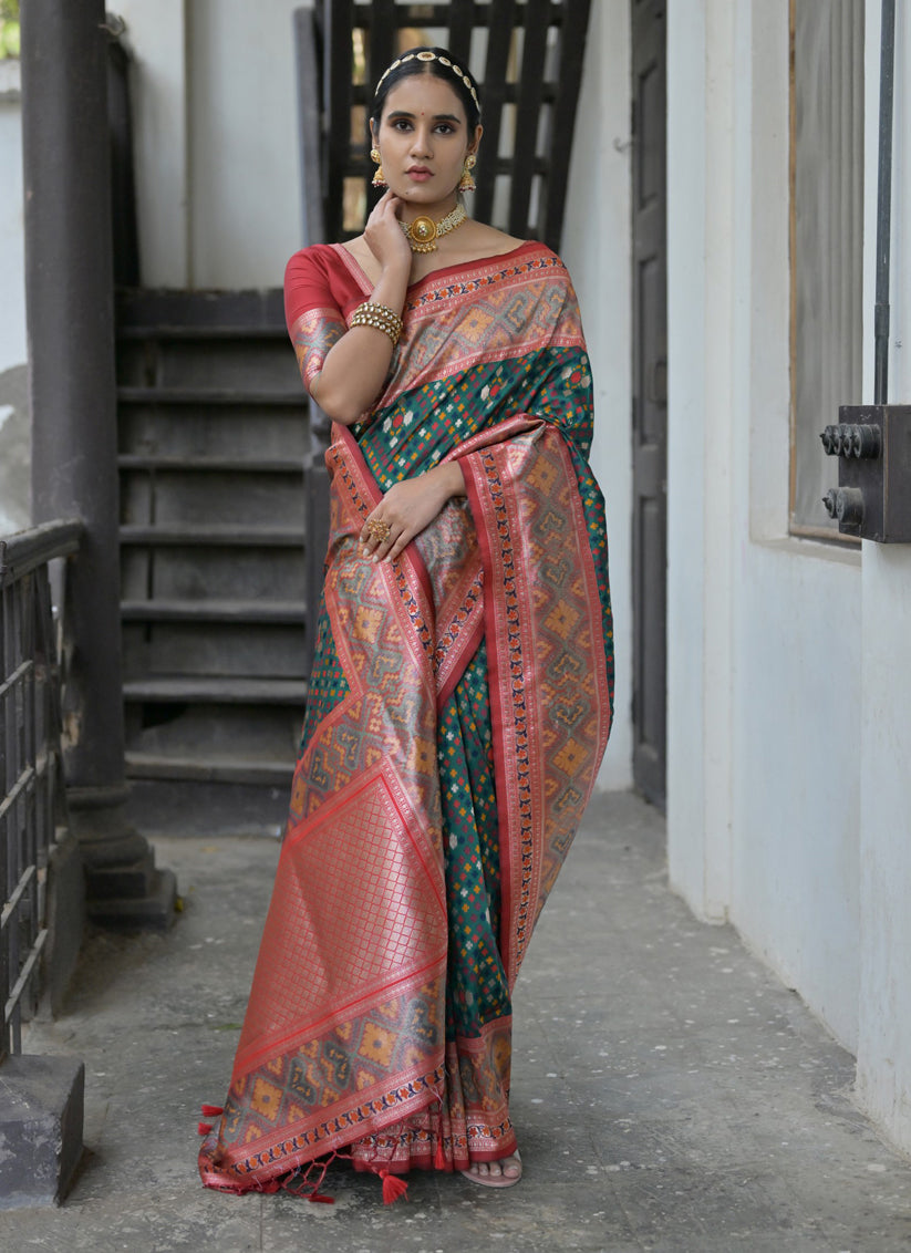 Bottle Green Paithani Silk Woven Saree