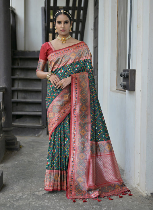 Bottle Green Paithani Silk Woven Saree