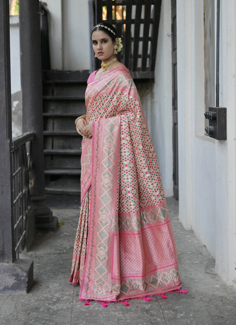 Beige Paithani Silk Woven Saree