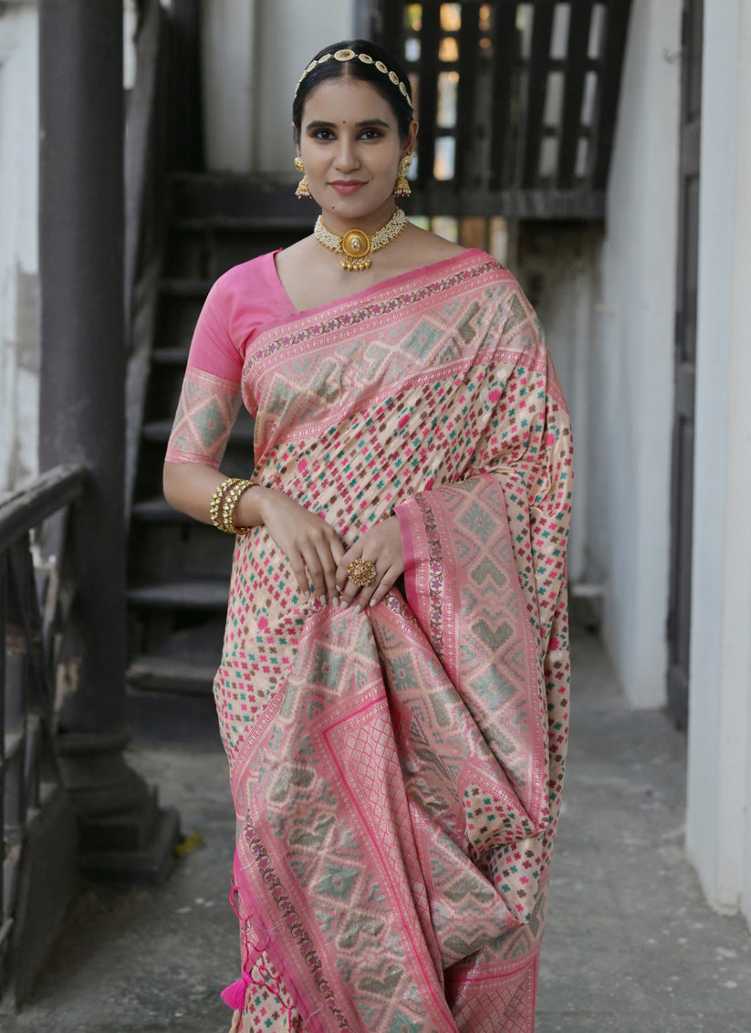 Beige Paithani Silk Woven Saree