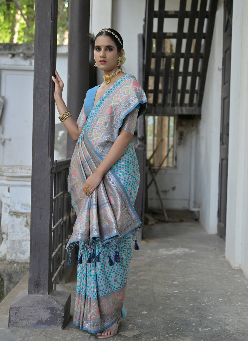 Firozi Paithani Silk Woven Saree