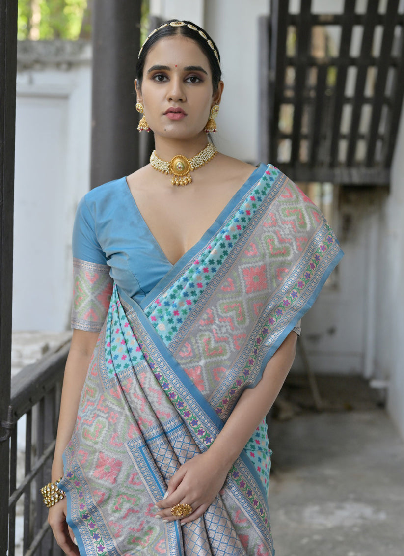 Firozi Paithani Silk Woven Saree