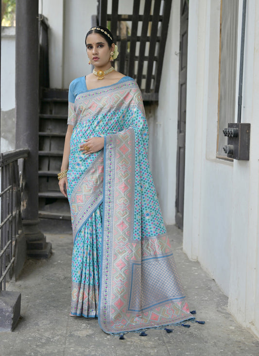 Firozi Paithani Silk Woven Saree