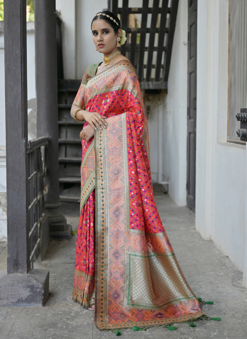 Coral Pink Paithani Silk Woven Saree