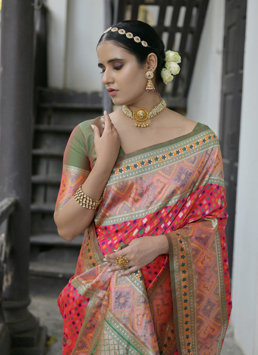 Coral Pink Paithani Silk Woven Saree