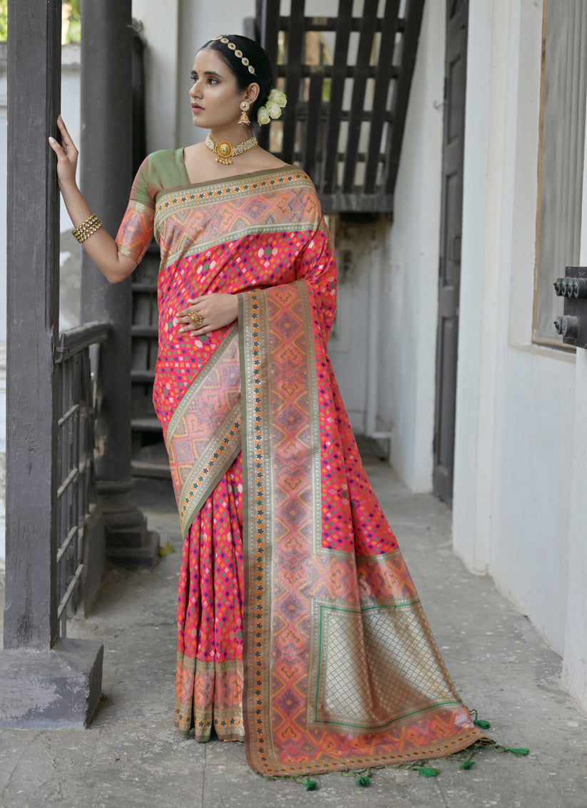 Coral Pink Paithani Silk Woven Saree