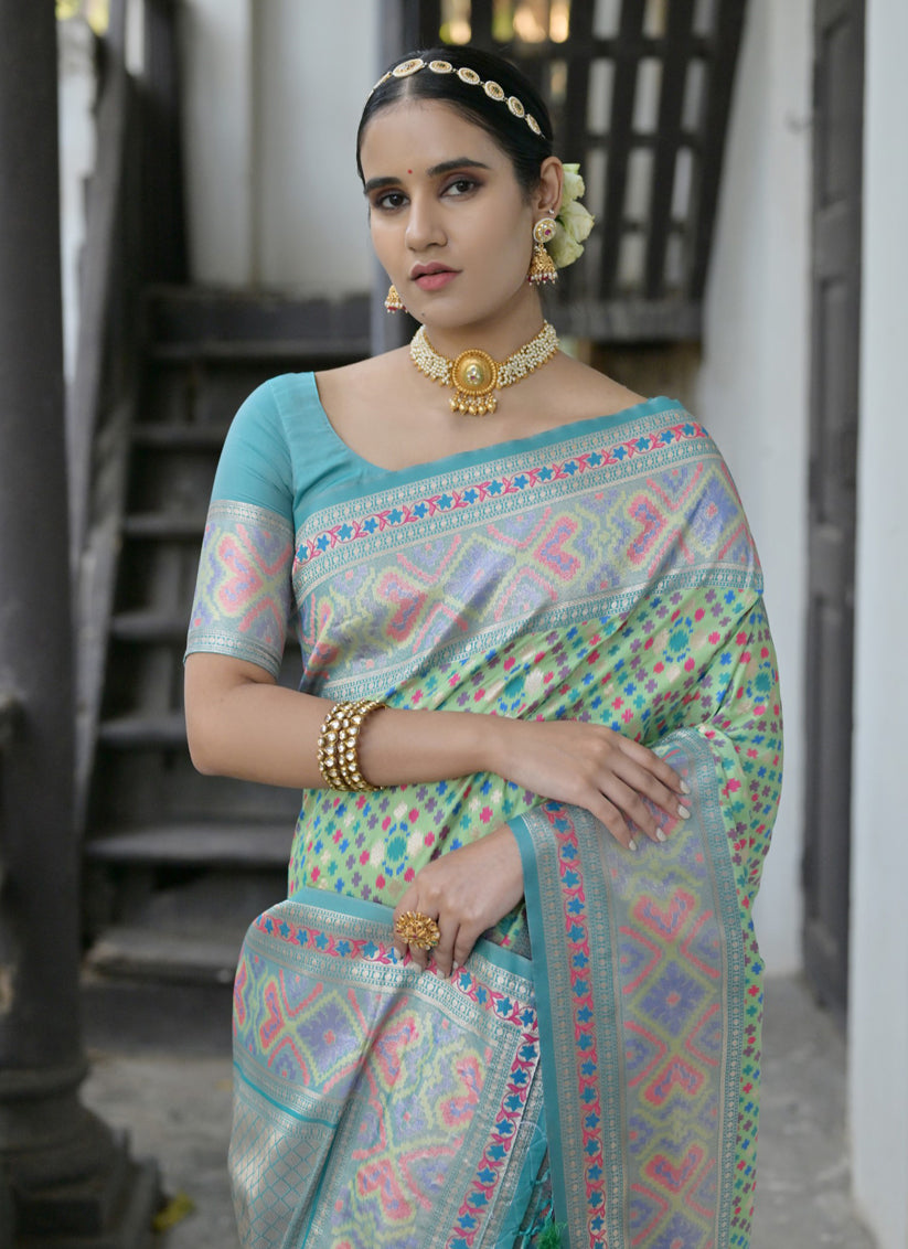 Pista Green Paithani Silk Woven Saree