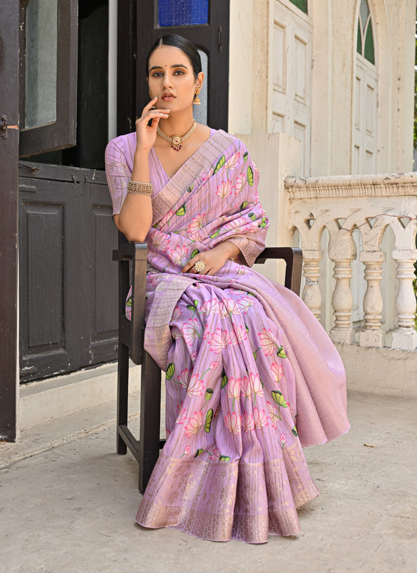 Purple Banarasi Silk Zari Woven Saree For Festival