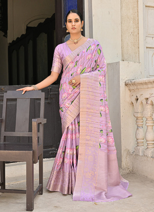 Purple Banarasi Silk Zari Woven Saree For Festival